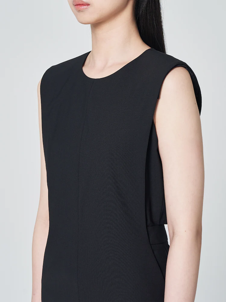 [Pre-order] Wool Blended Back Slit Mini Dress - Black