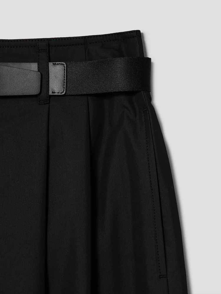 [Pre-order] Cotton Blended Pleated Waist Wide Pants - Black