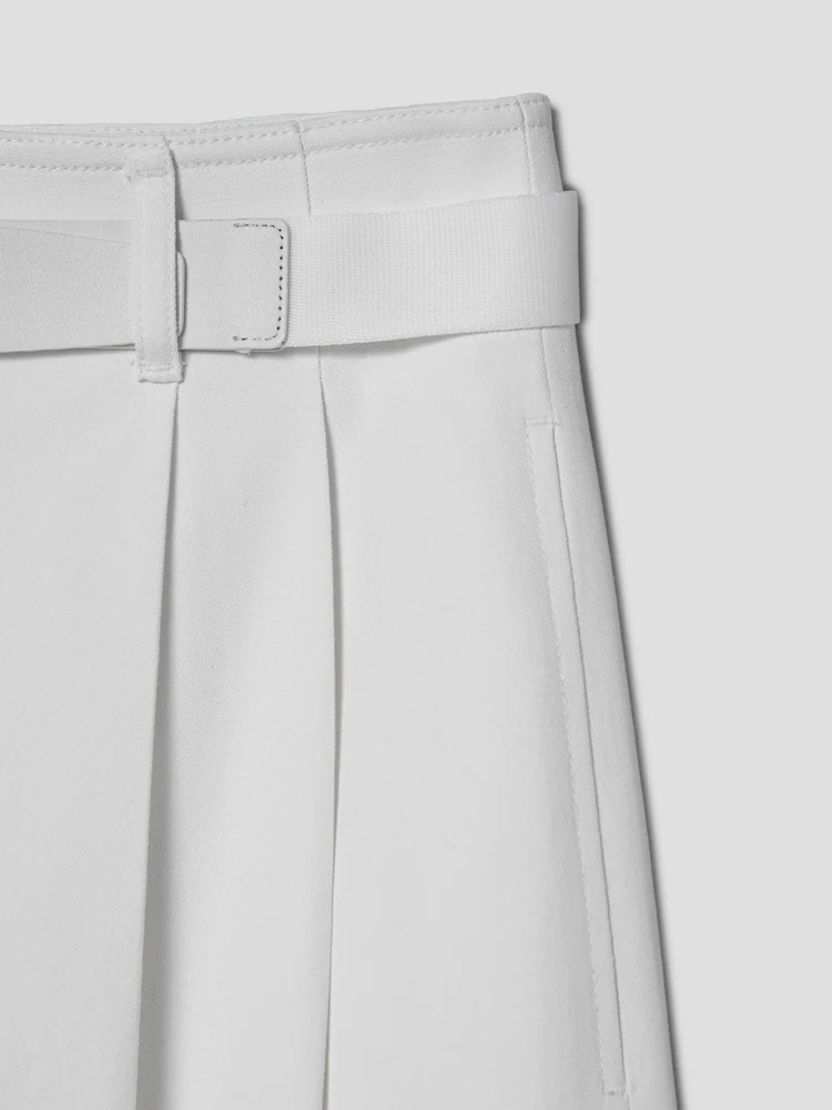 [Pre-order] Cotton Blended Pleated Waist Wide Pants - White