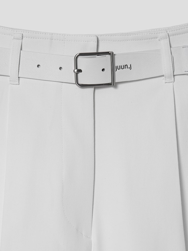 [Pre-order] Cotton Blended Pleated Waist Wide Pants - White