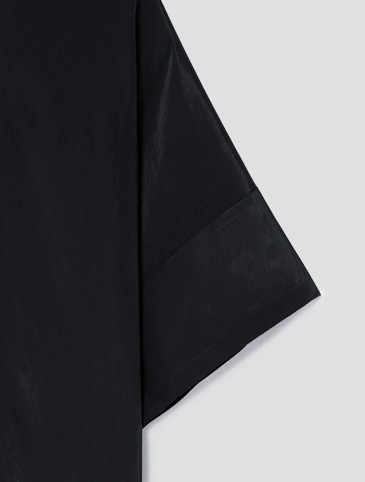 Regular Fit Side Hidden Button Short Sleeve Shirt - Black