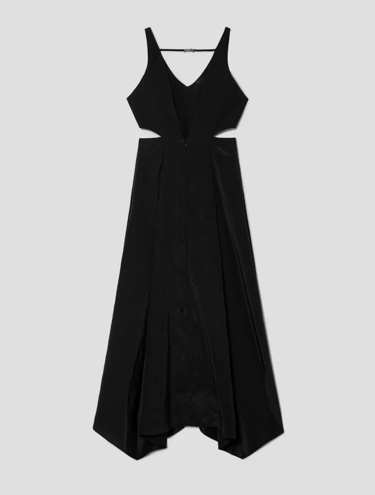 Rayon Blended Long Slit Dress - Black