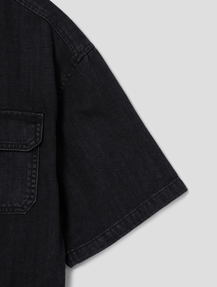 Denim Half Sleeve Jumpsuit - Black
