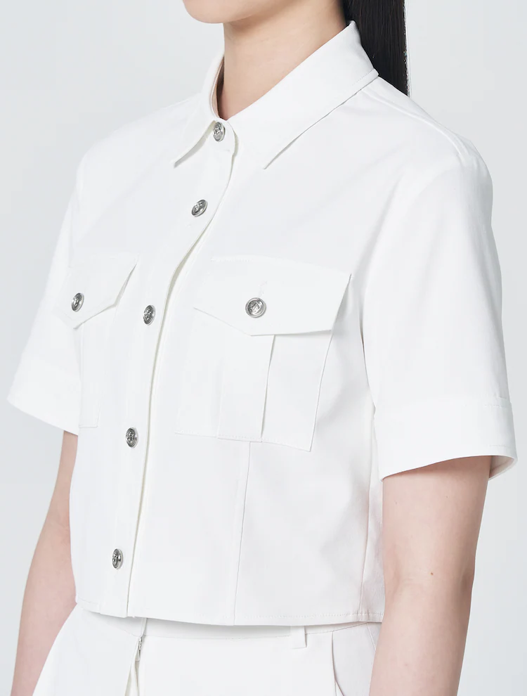 [Celeb Wear] Two Pocket Cropped Short Sleeve Shirt - Ivory