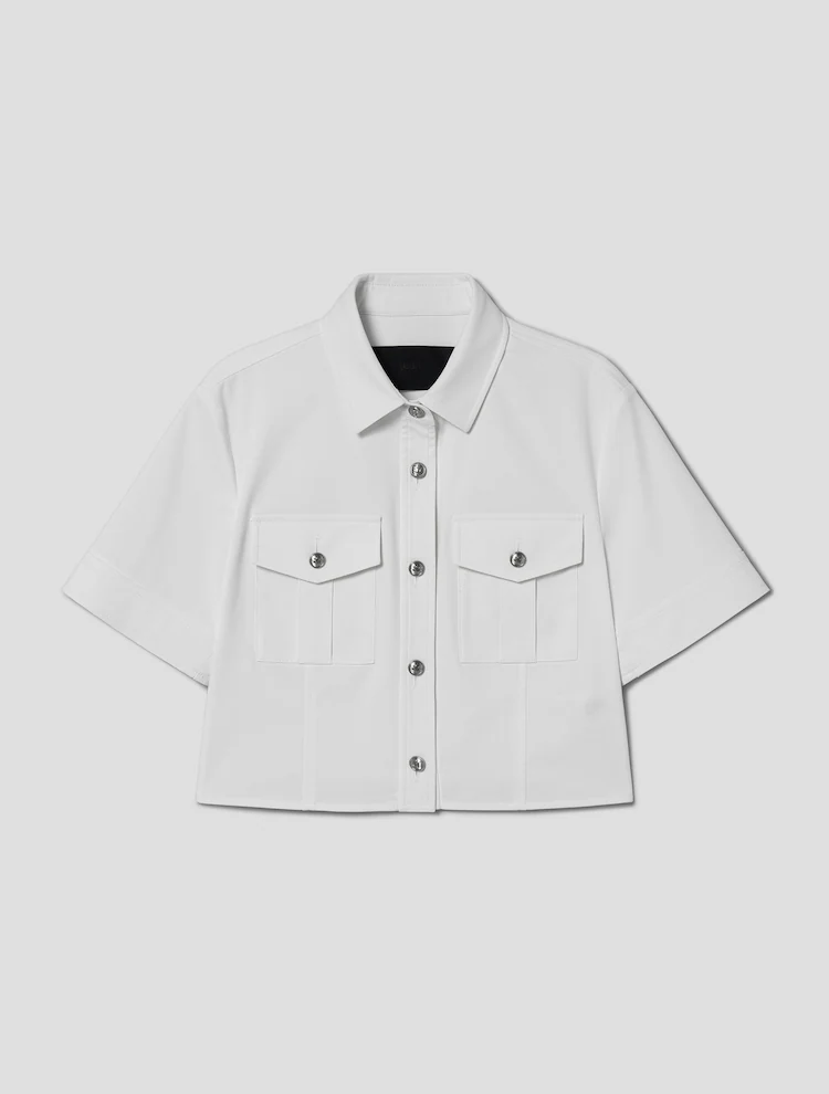 [Celeb Wear] Two Pocket Cropped Short Sleeve Shirt - Ivory
