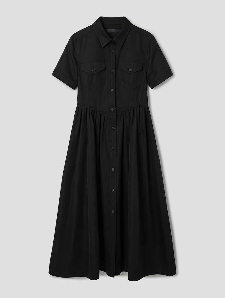 Cotton Blended Wired Shirt Dress - Black