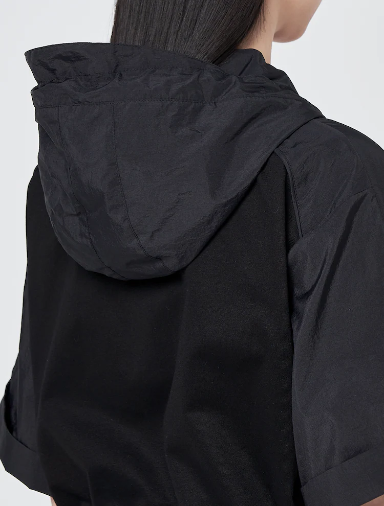 Jersey Contrast Mini Anorak Dress - Black