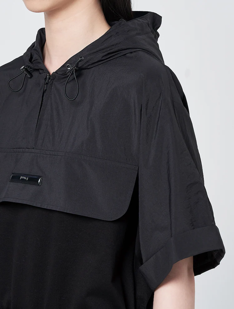 Jersey Contrast Mini Anorak Dress - Black
