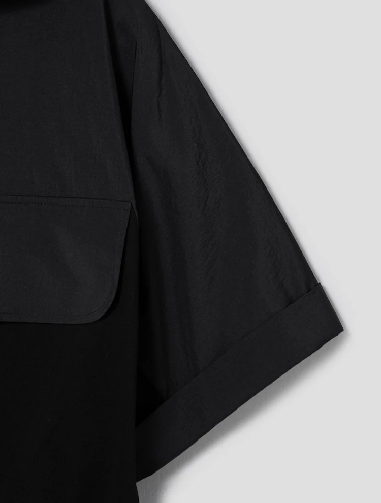 Jersey Contrast Mini Anorak Dress - Black