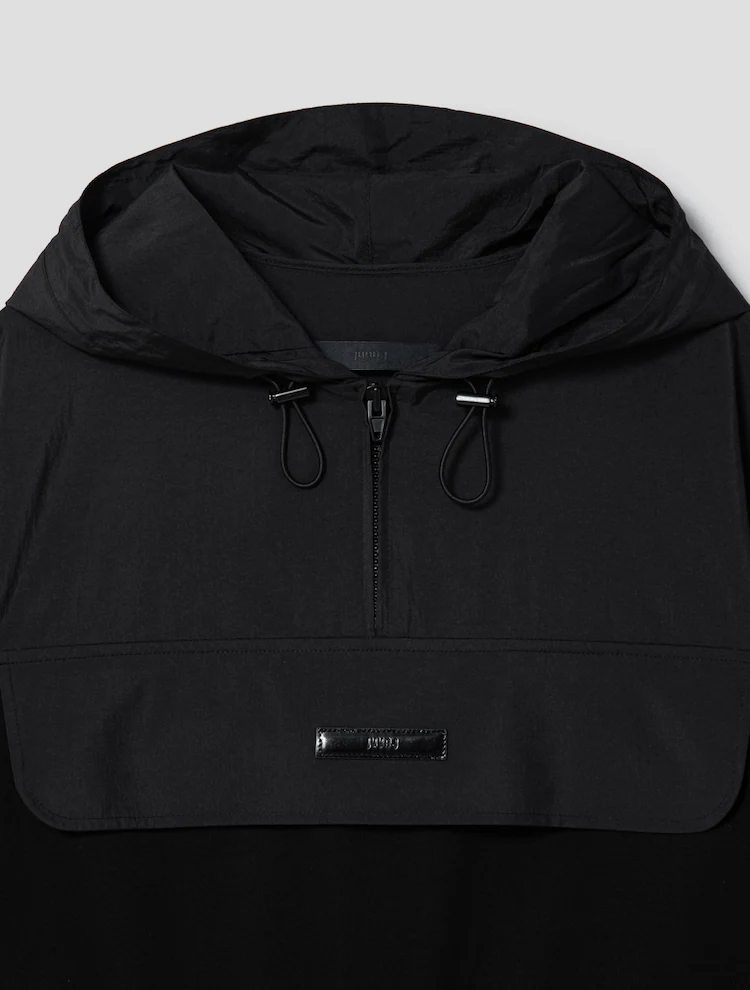 Jersey Contrast Mini Anorak Dress - Black