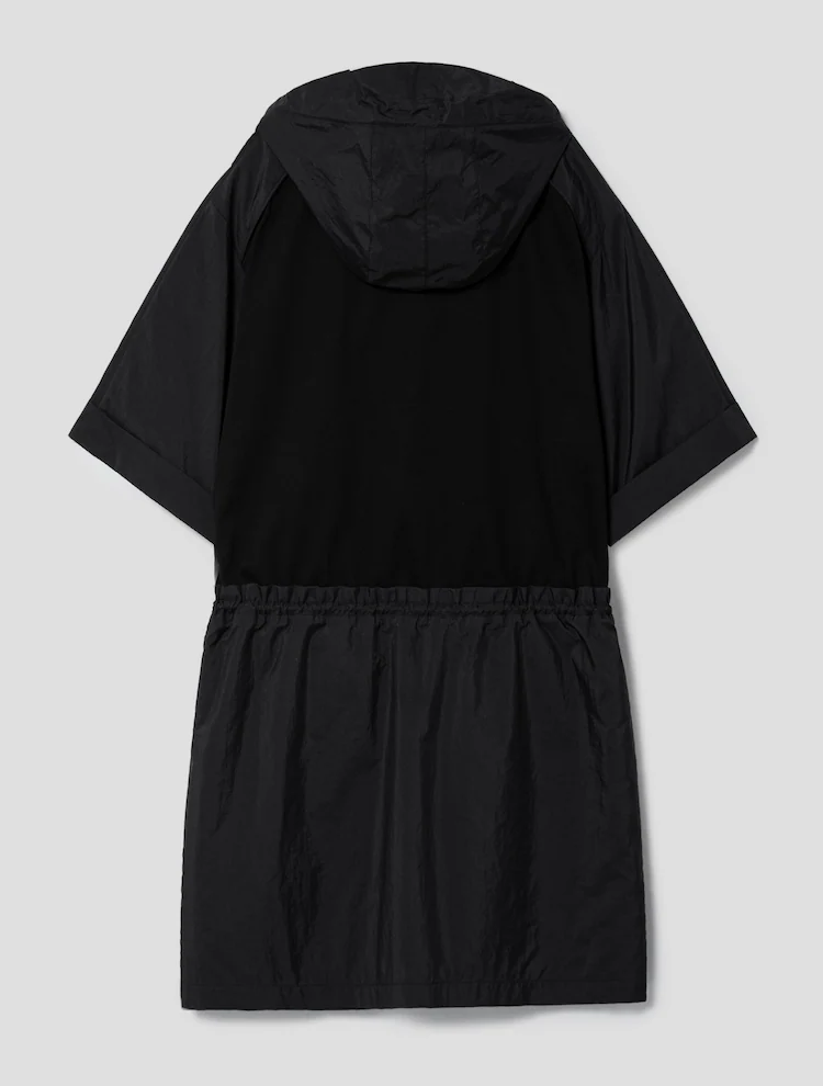 Jersey Contrast Mini Anorak Dress - Black