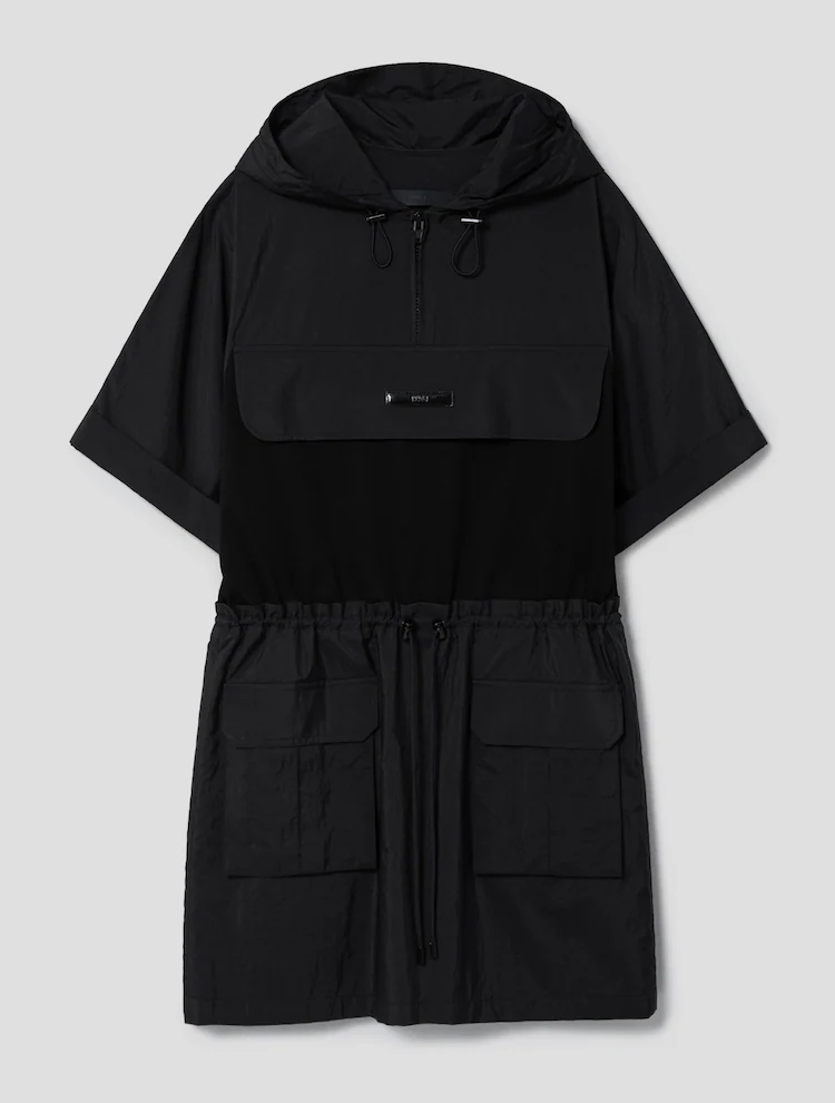 Jersey Contrast Mini Anorak Dress - Black