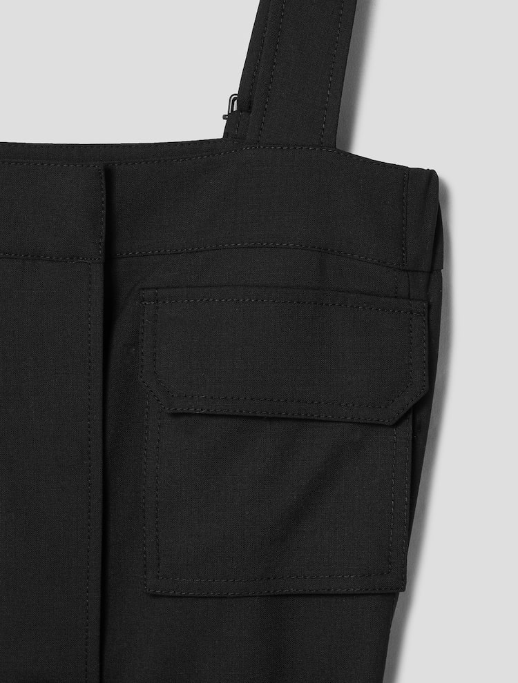 Wool Blended Outpocket Overall Midi Dress - Black
