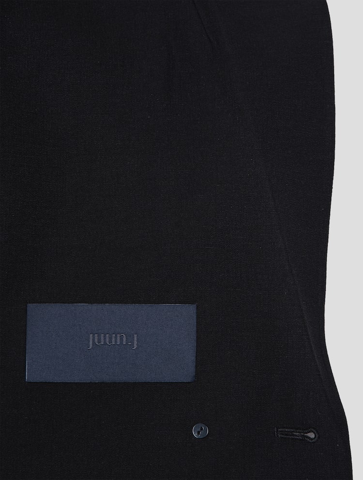 Linen Blended Half Sleeve Cropped Jacket - Black