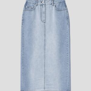 Denim Long Slit Skirt - Sky Blue