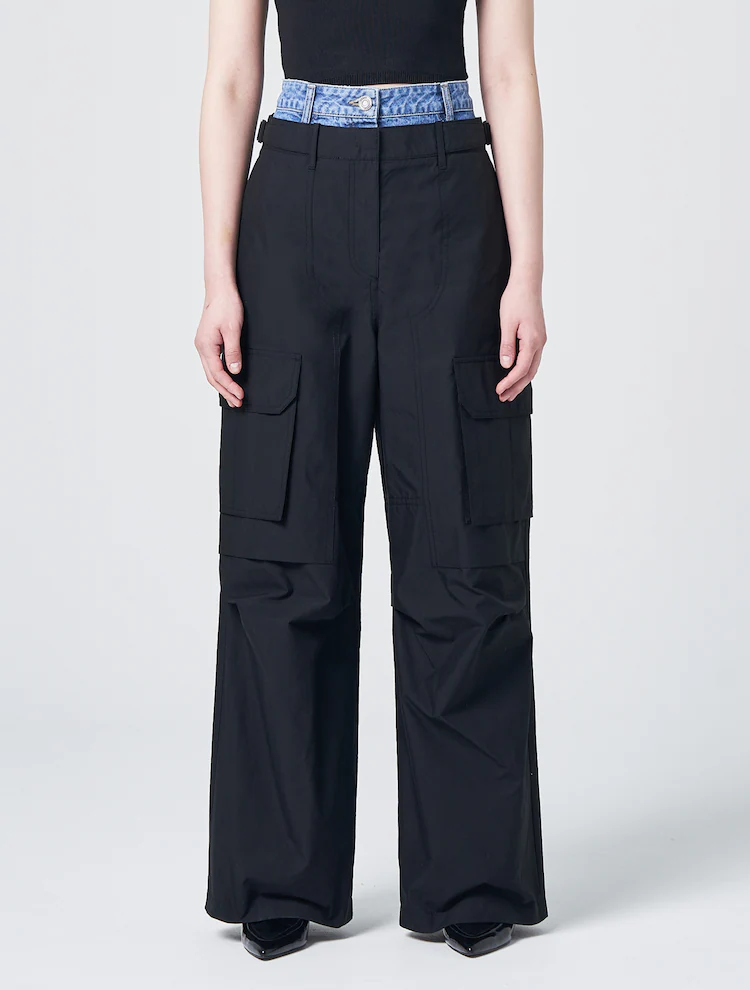 Double Waisted Multipocket Cargo Pants - Black