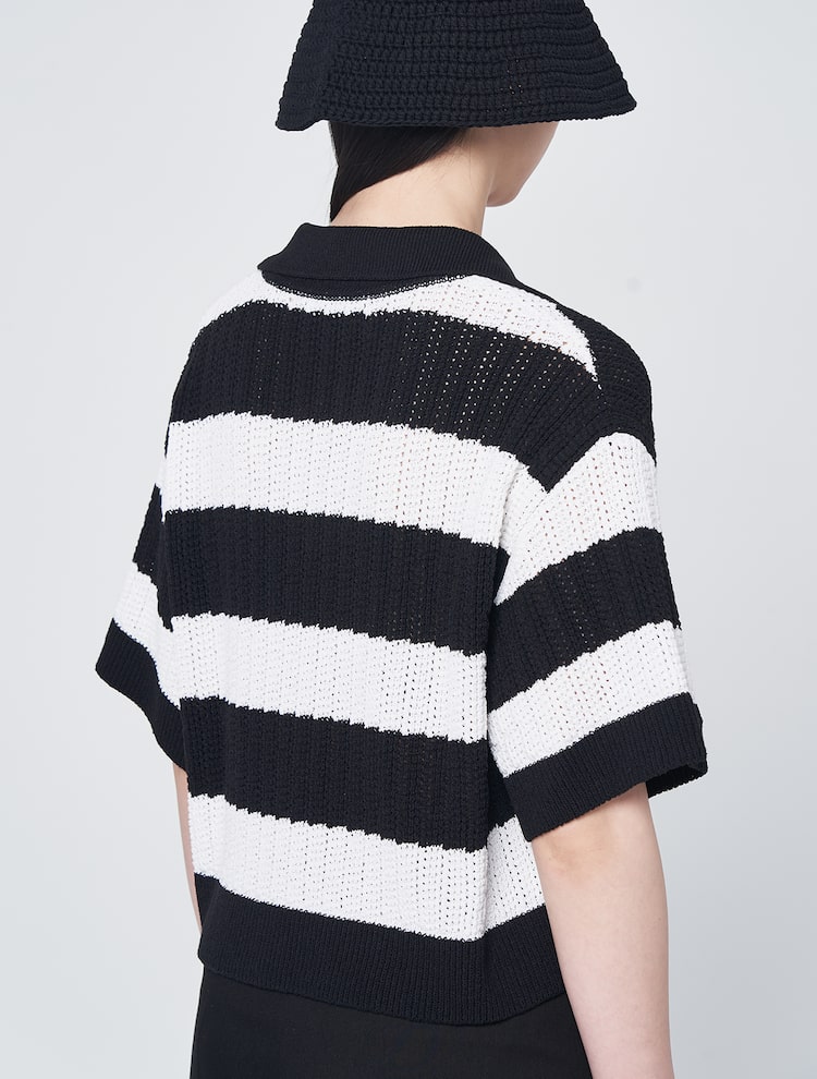 Poly Blend Stripe Thierry Pullover - Black Stripe