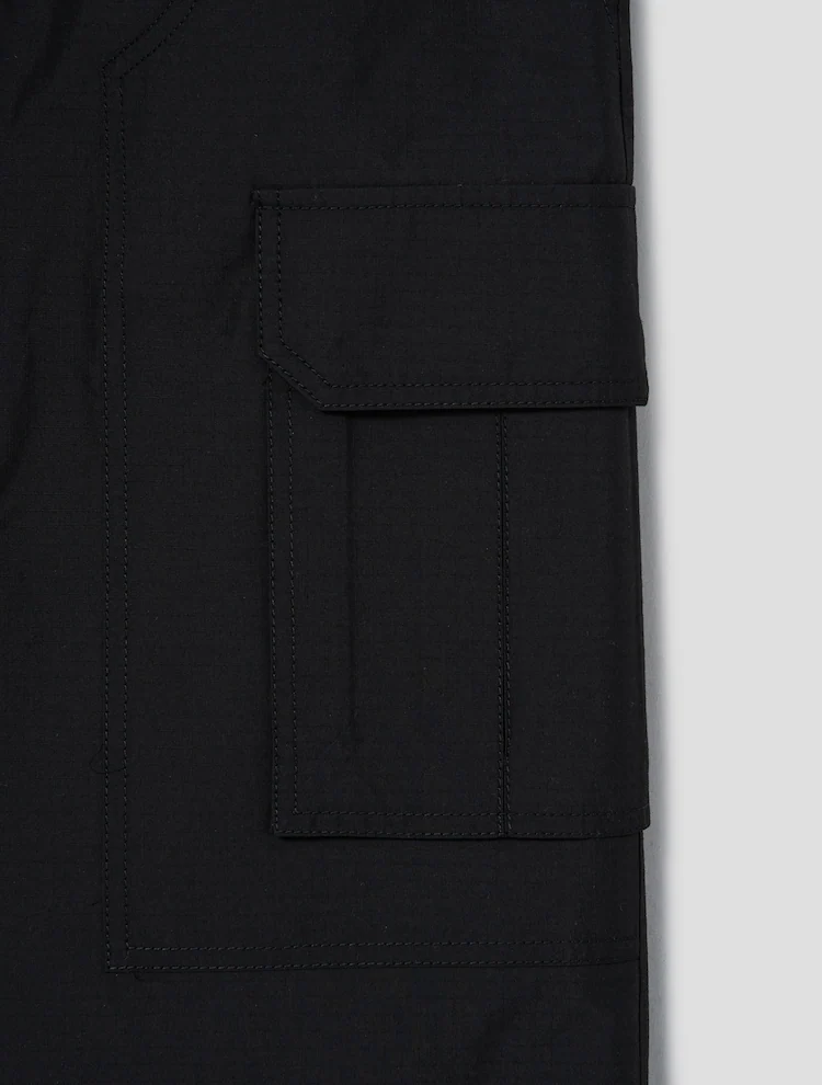 Double Waisted Cargo Midi Skirt - Black