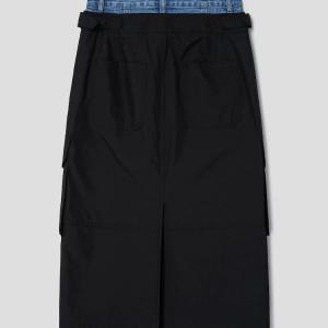 Double Waisted Cargo Midi Skirt - Black