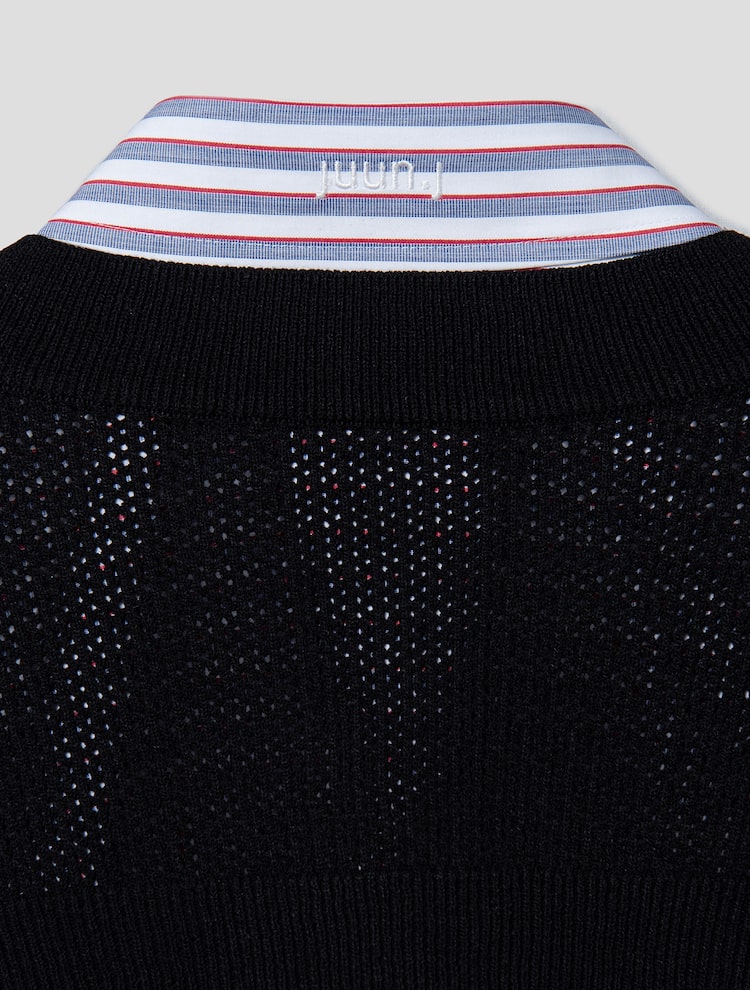 Carryover Knit Vest Patch Short Sleeve Shirt - Red/Stripe