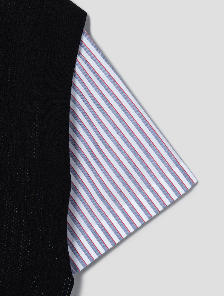 Carryover Knit Vest Patch Short Sleeve Shirt - Red/Stripe