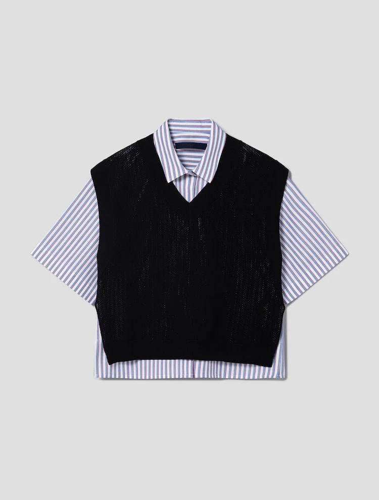 Carryover Knit Vest Patch Short Sleeve Shirt - Red/Stripe