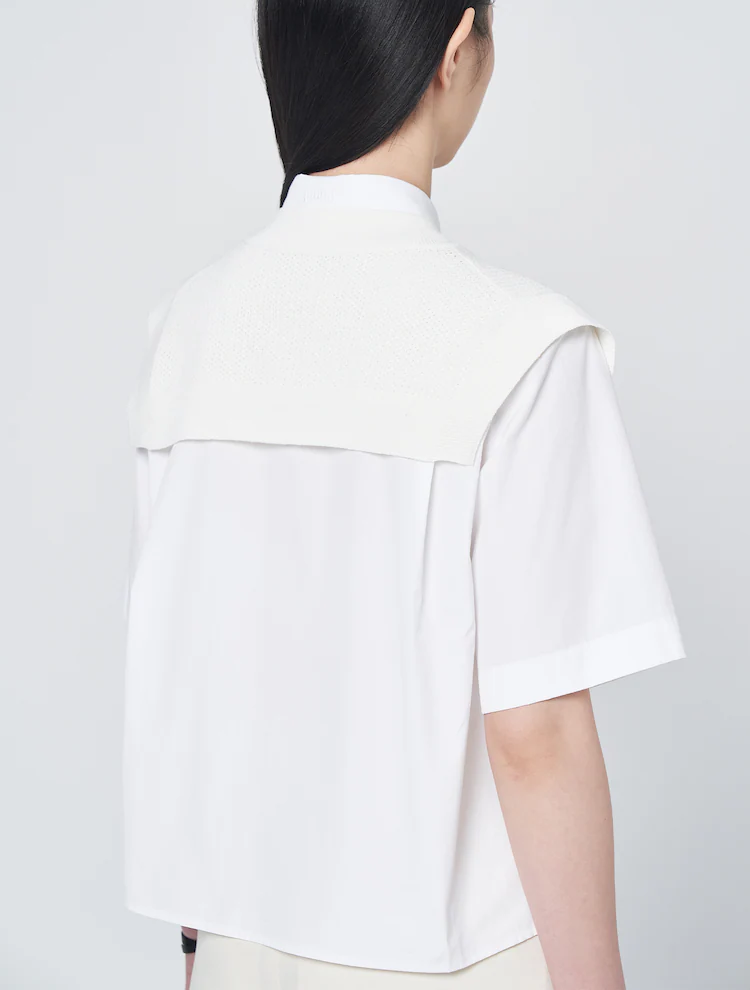 Carryover Knit Vest Patch Short Sleeve Shirt - White