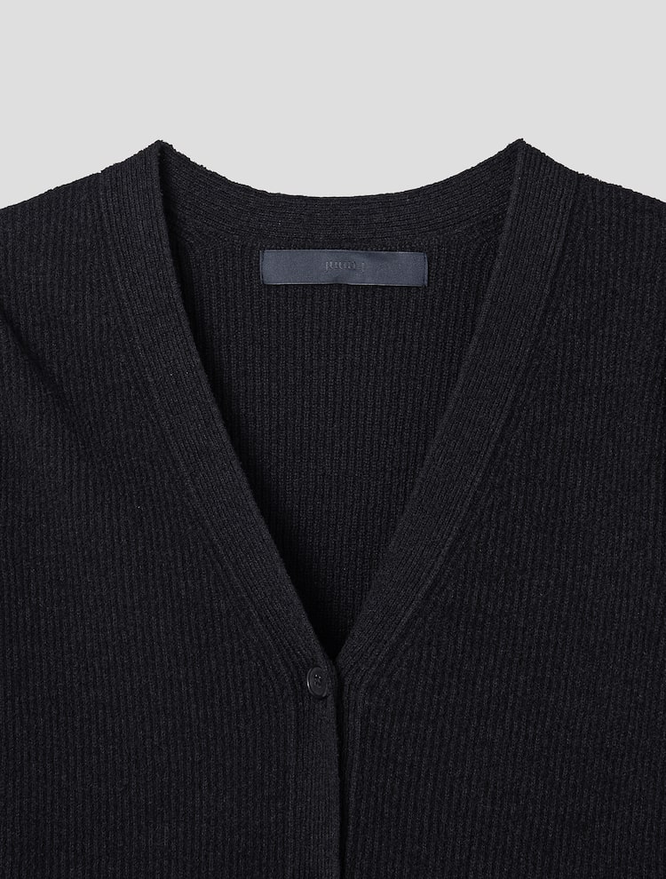 Cotton Blend Half Sleeve Cropped Cardigan - Black