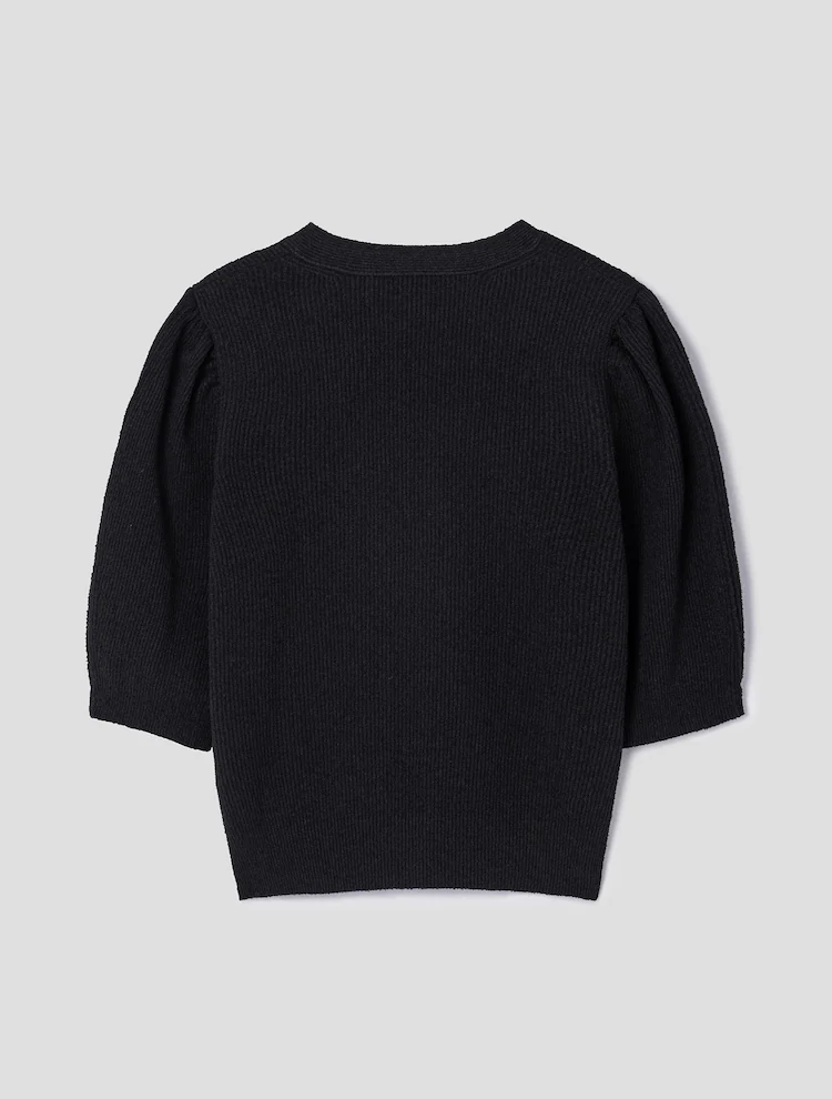 Cotton Blend Half Sleeve Cropped Cardigan - Black