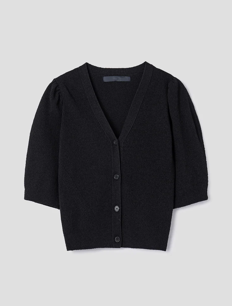 Cotton Blend Half Sleeve Cropped Cardigan - Black