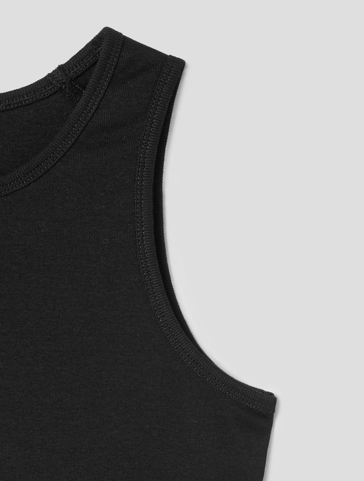 Basic Slim Round Neck Sleeveless T-Shirt - Black
