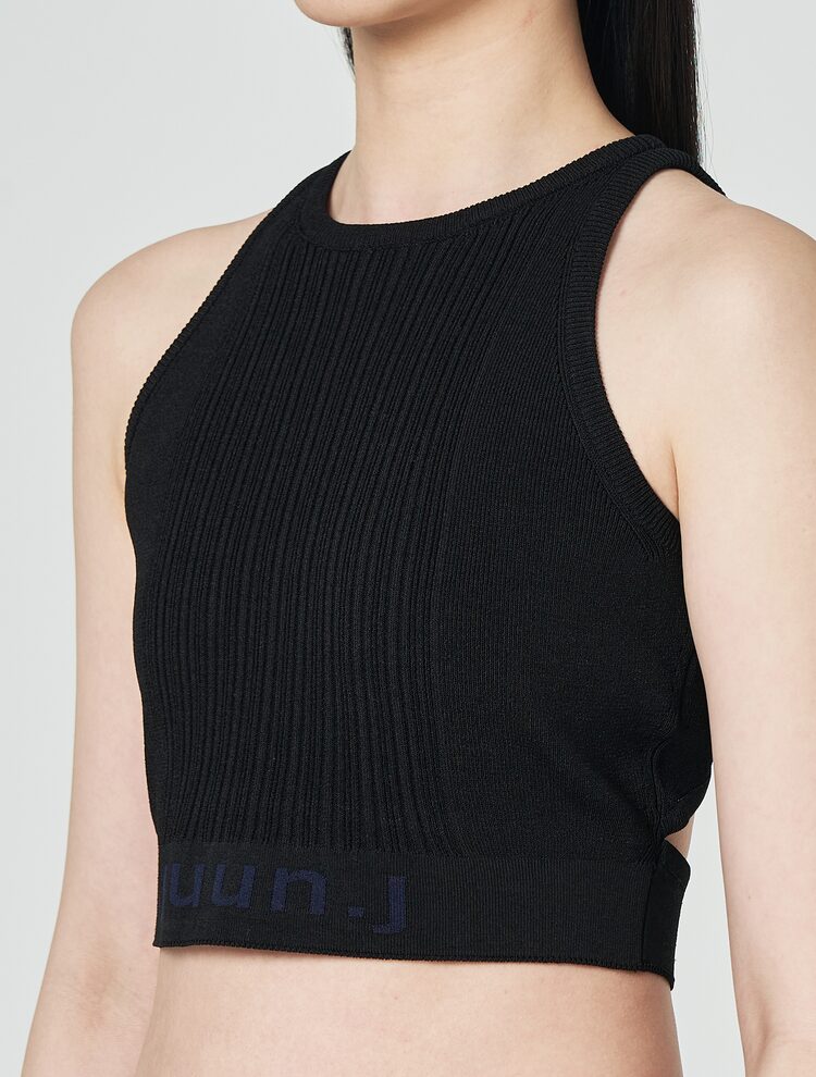 Rayon Blend Sleeveless Crop Knit Top - Black