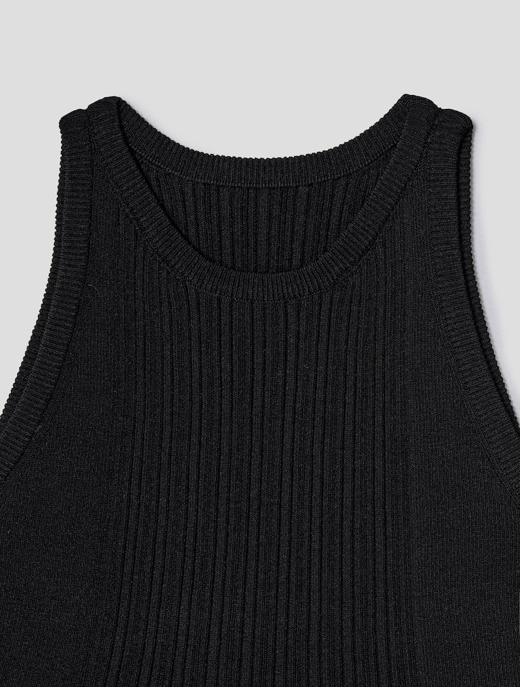 Rayon Blend Sleeveless Crop Knit Top - Black