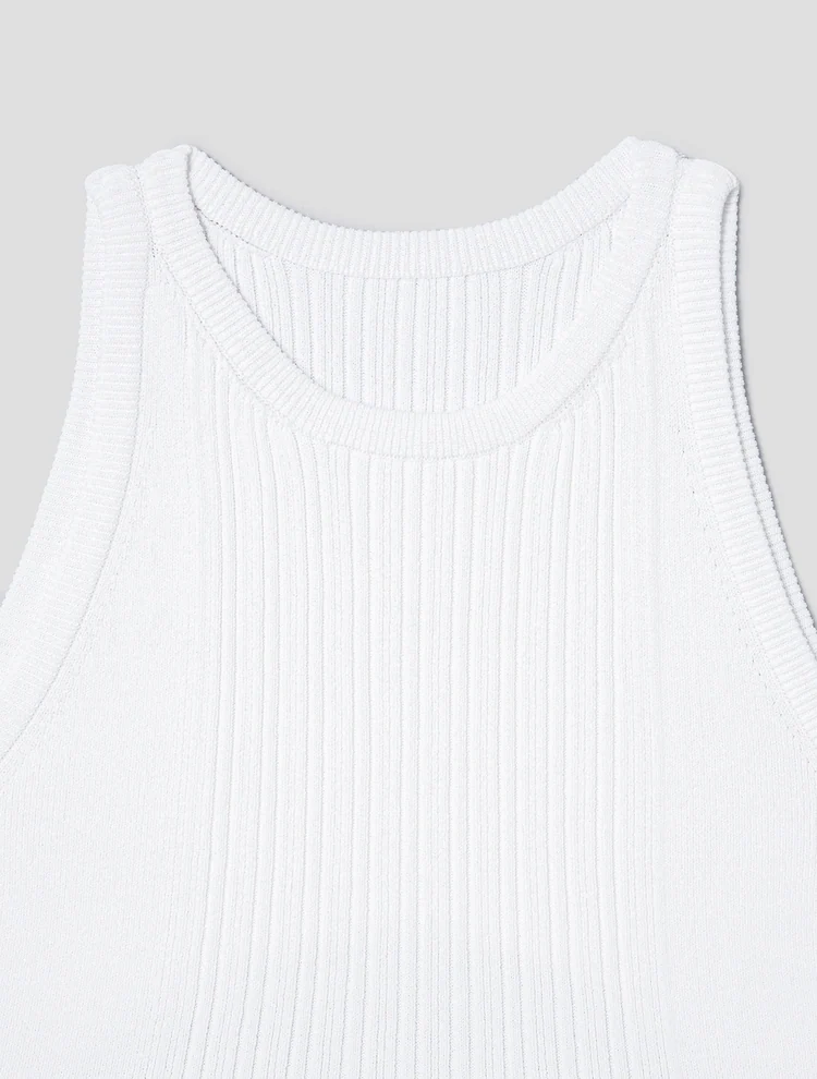 Rayon Blend Sleeveless Crop Knit Top - White