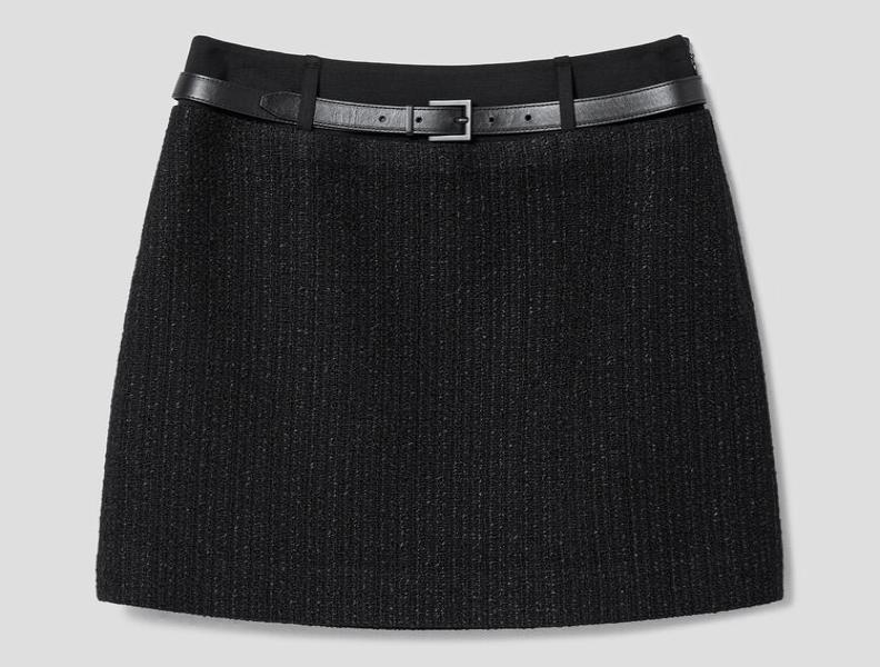 Tweed Double Waisted Mini Skirt - Black