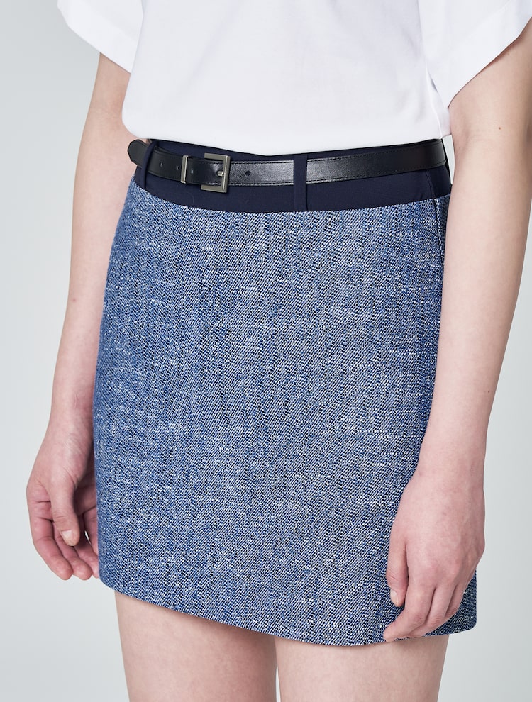 Tweed Double Waist Mini Skirt - Blue