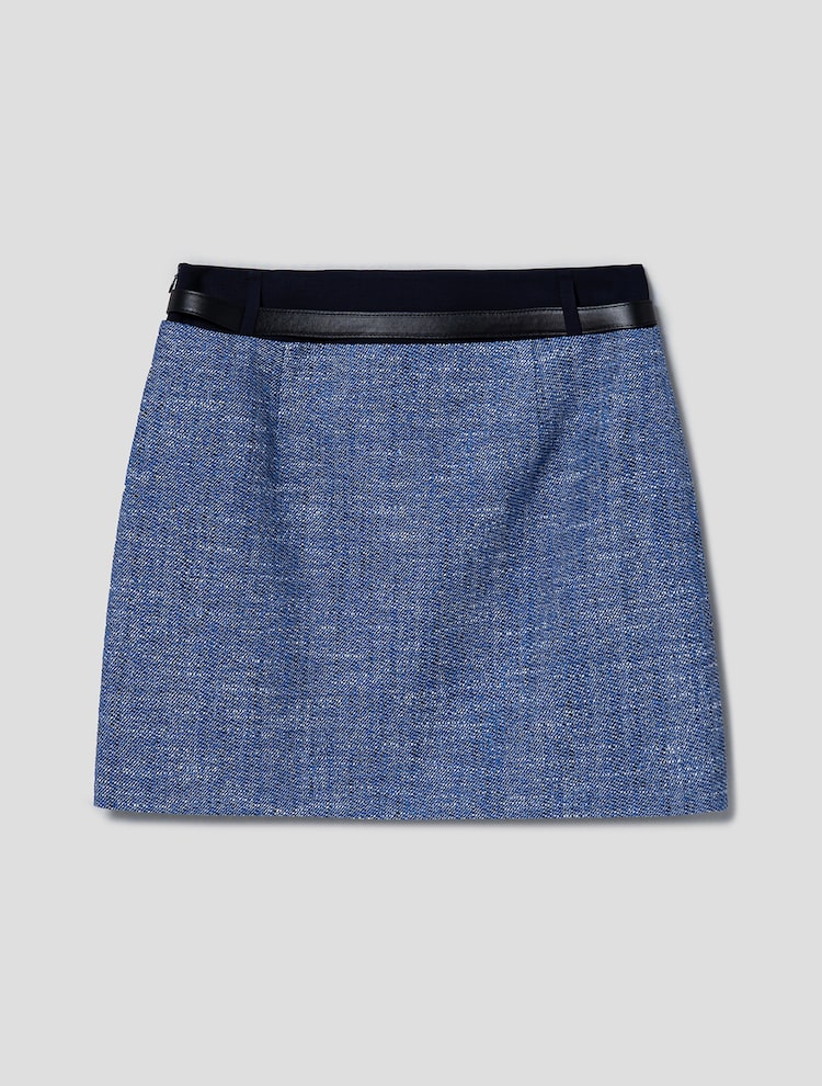 Tweed Double Waist Mini Skirt - Blue