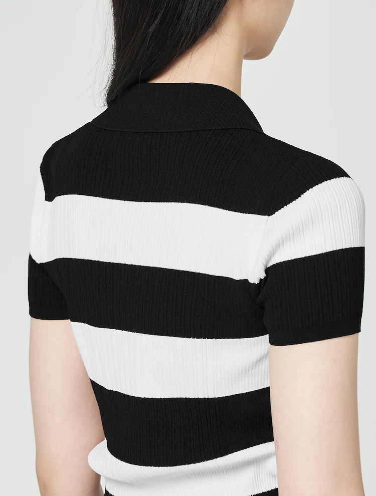Rayon Blend Half Sleeve Pullover - Black Stripe