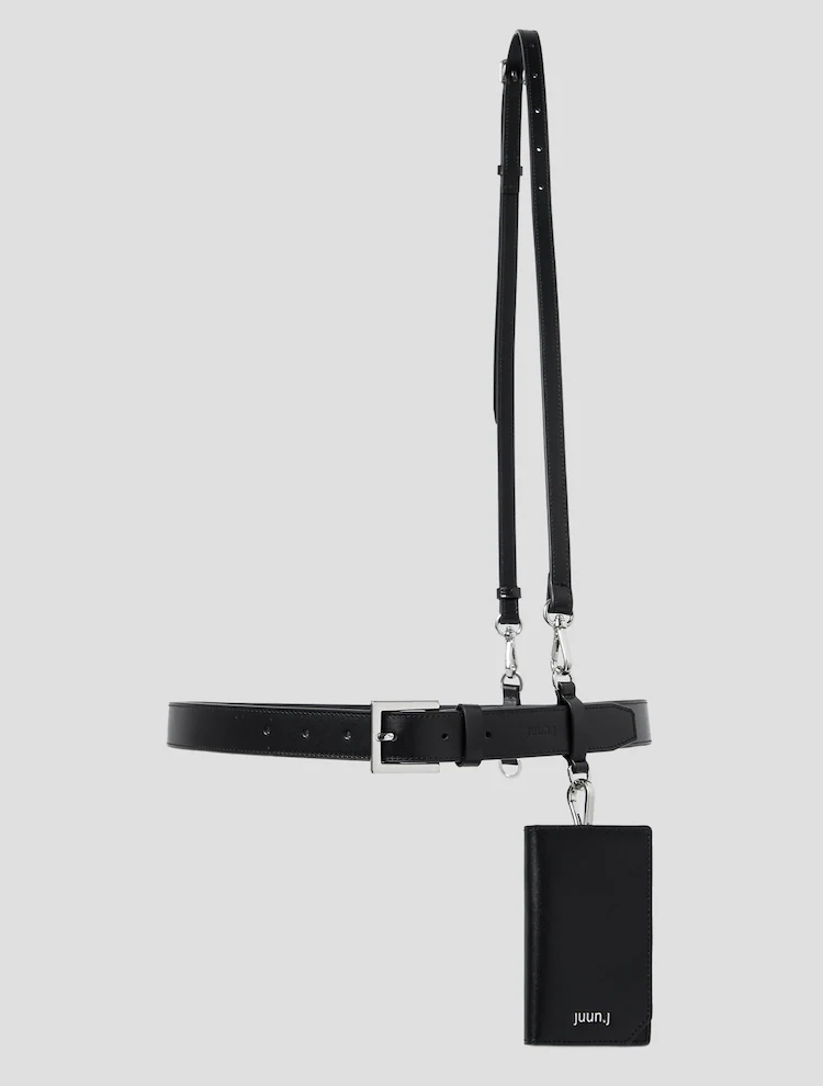 Leather Wallet Detail Belt Suspender - Black