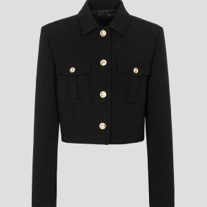 Wool Blended Military Cropped Outpocket Jacket - Black
