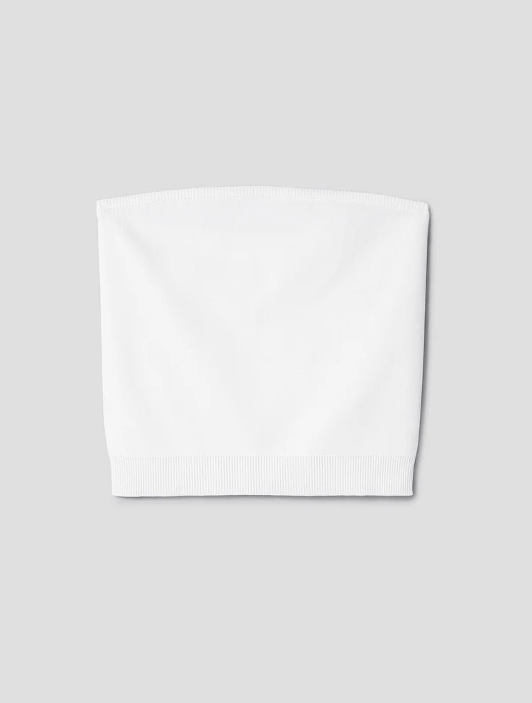 Rayon Blend Half Turtleneck Crop Cardigan & Tube Top - White