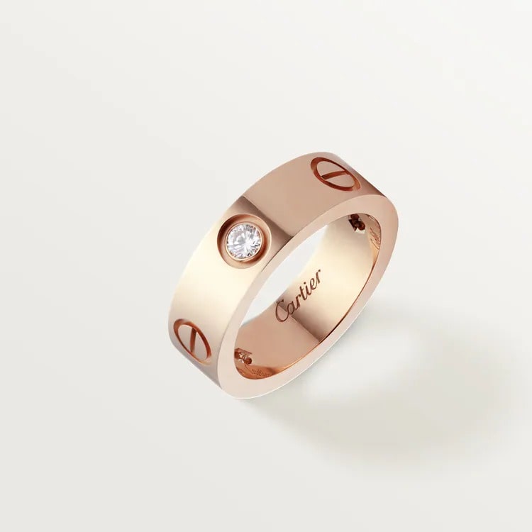 LOVE RING, 3 DIAMONDS pink gold