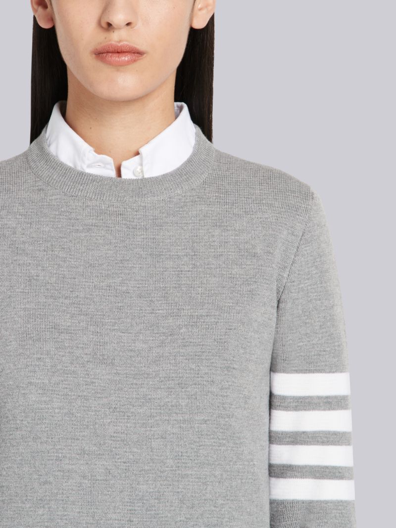 LIGHT GRAY MILANO STITCH FINE MERINO WOOL 4-BAR CREWNECK CARDIGAN