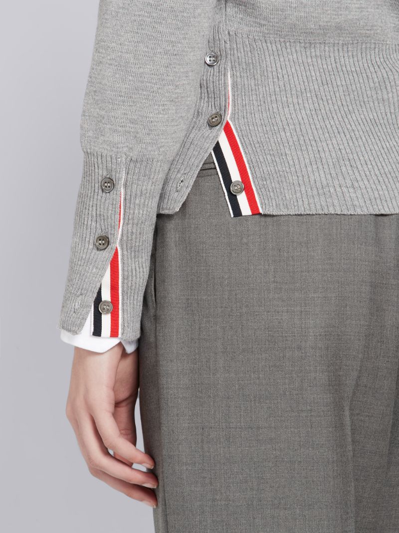 LIGHT GRAY MILANO STITCH FINE MERINO WOOL 4-BAR CREWNECK CARDIGAN