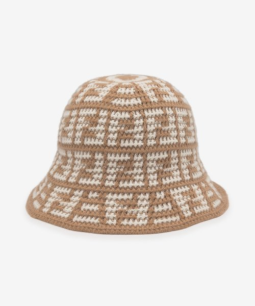 Women's FF Jacquard Cashmere Cloche Bucket Hat - Beige