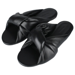 (W) Balenciaga Smooth Nappa Lambskin Drapy Flat Sandal Black