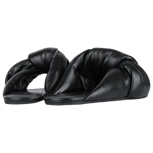 (W) Balenciaga Smooth Nappa Lambskin Drapy Flat Sandal Black
