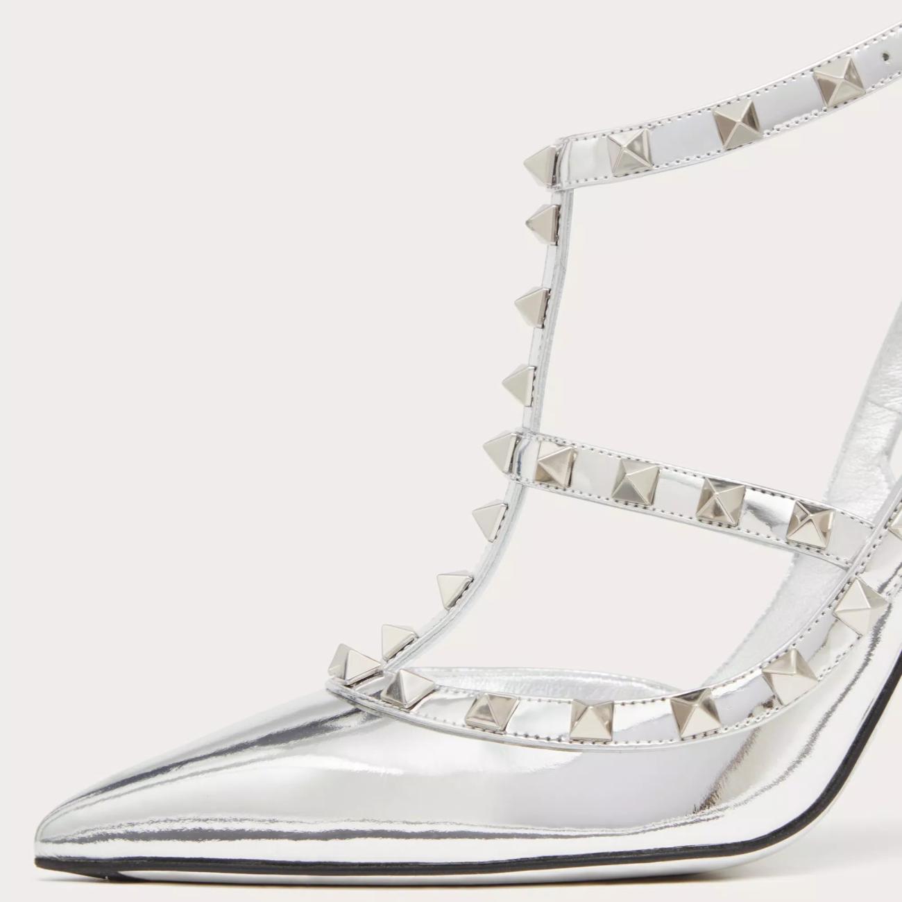 ROCKSTUD MIRROR EFFECT PUMPS WITH MATCHING STRAP & STUD DETAILS 100MM