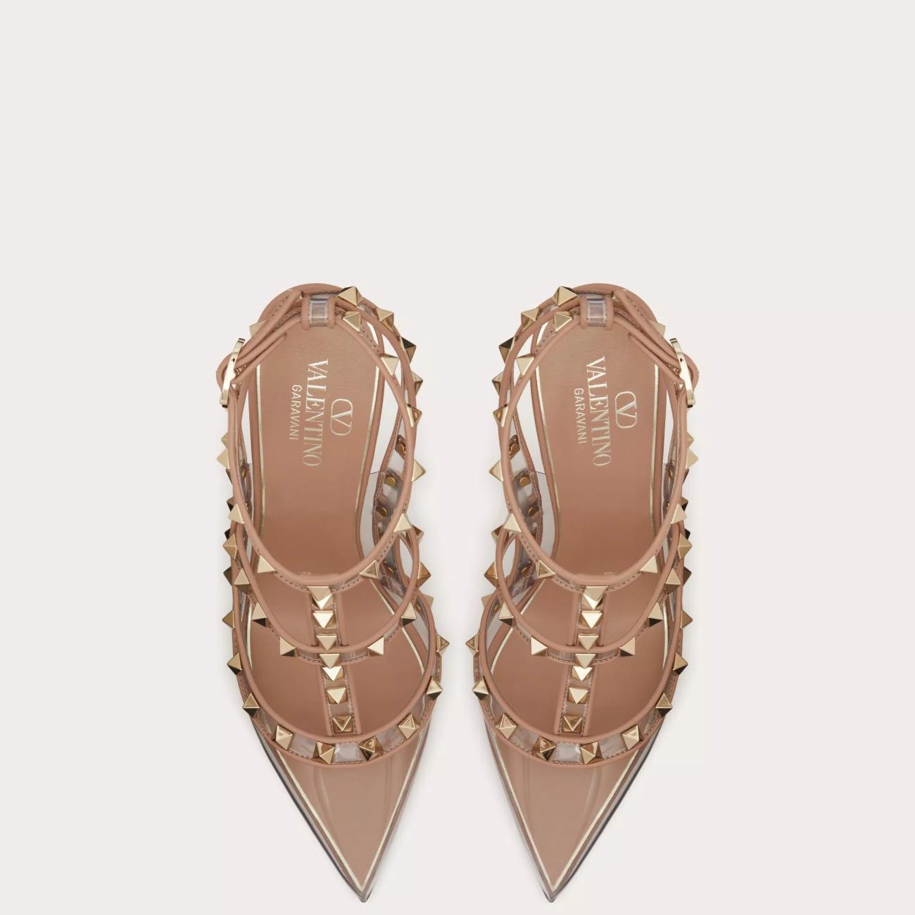 ROCKSTUD STRAP PUMPS IN CLEAR POLYMER MATERIALS - 100 MM