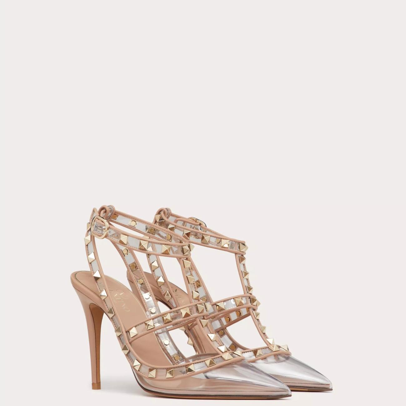 ROCKSTUD STRAP PUMPS IN CLEAR POLYMER MATERIALS - 100 MM